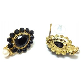 Gold Oxidized Women Earring Stud Jewelry PushBack Classy Gift Rhinestone Bead 37